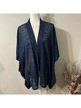 NWT H by Halston Navy Blue Open Front Cardigan Sweater Kimono Sleeve Oversized M